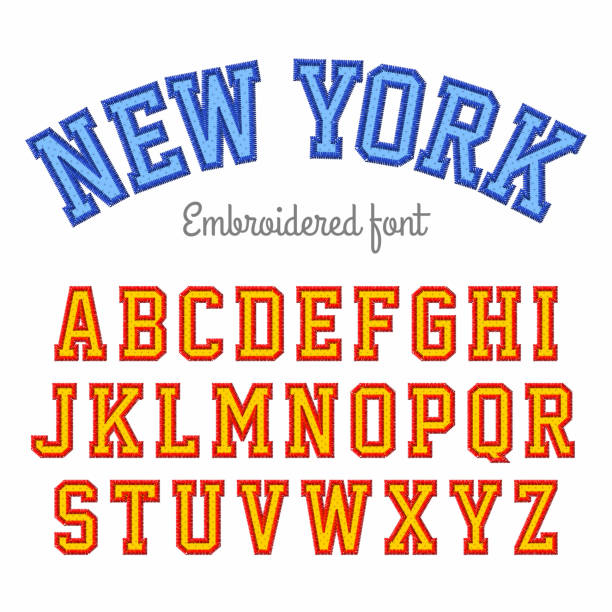 ilustrații de stoc cu font brodat stil sport - echipament de baseball