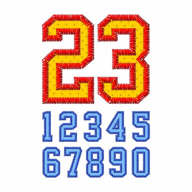 Vector illustration of Embroidered font numbers