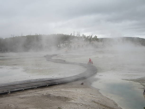 Smoky walk in Yellowstone National Park stock photo