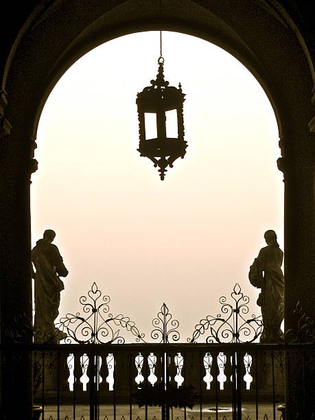 Statues in sunset in Bergamo stock photo