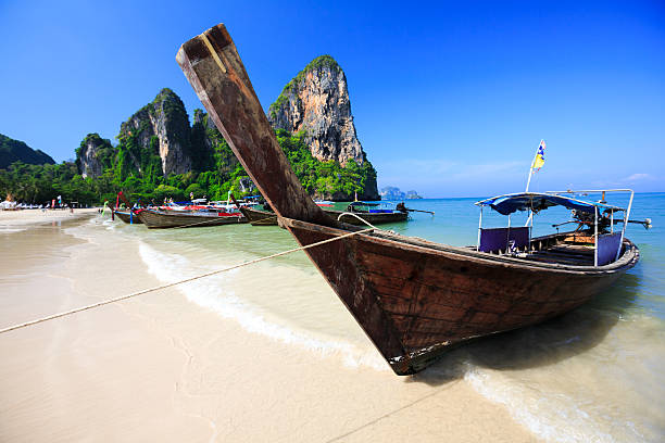 istock Tropical beach traditional long tail boat 491893395