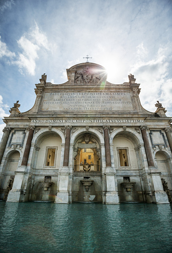 Baroque fountain built by Pope Paul V in the late-17th century, the Fontana dell'Acqua Paola, on the Gianicolo Hill in Rome