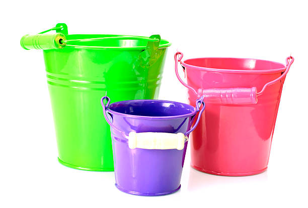 istock Beautiful Colorful Buckets Isolated on White Background 491894489