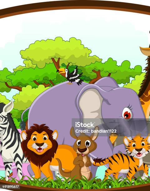 Ilustración de Animales De Dibujos Animados Con El Fondo De Bosque Tropical  y más Vectores Libres de Derechos de Alegre - iStock