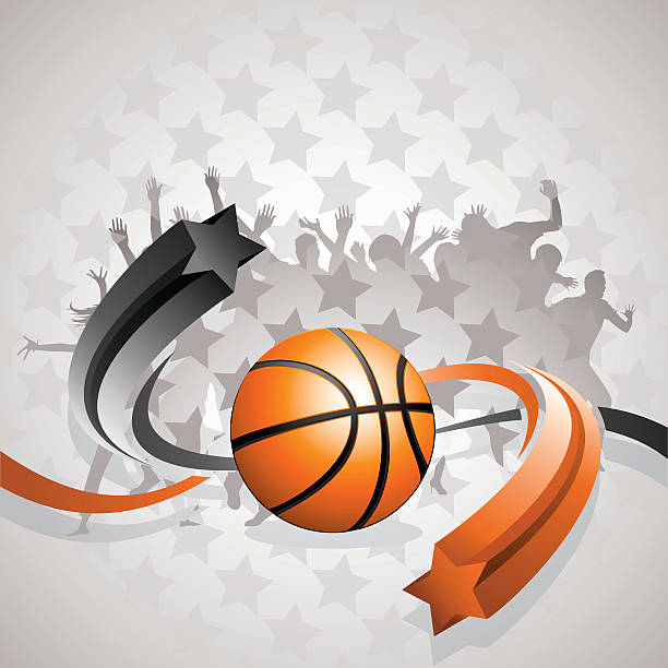 Abstract basketball background Abstract basketball background with black and orange arrows and fans in a background. basketball crowd stock illustrations