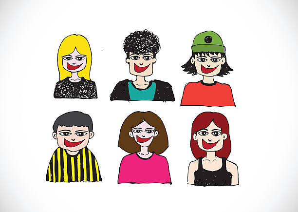 Cartoon faces Set hand drawing illustration