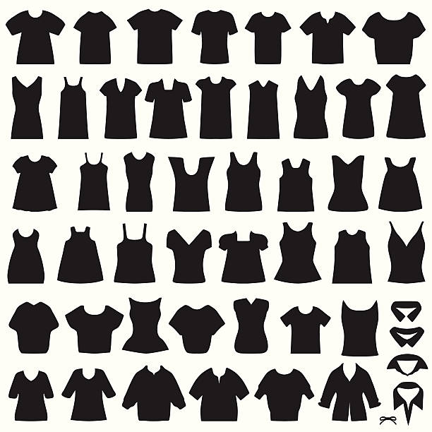 T-shirt vector collection of clothing icons, isolated shirts and blouses silhouette white t shirt silhouette stock illustrations