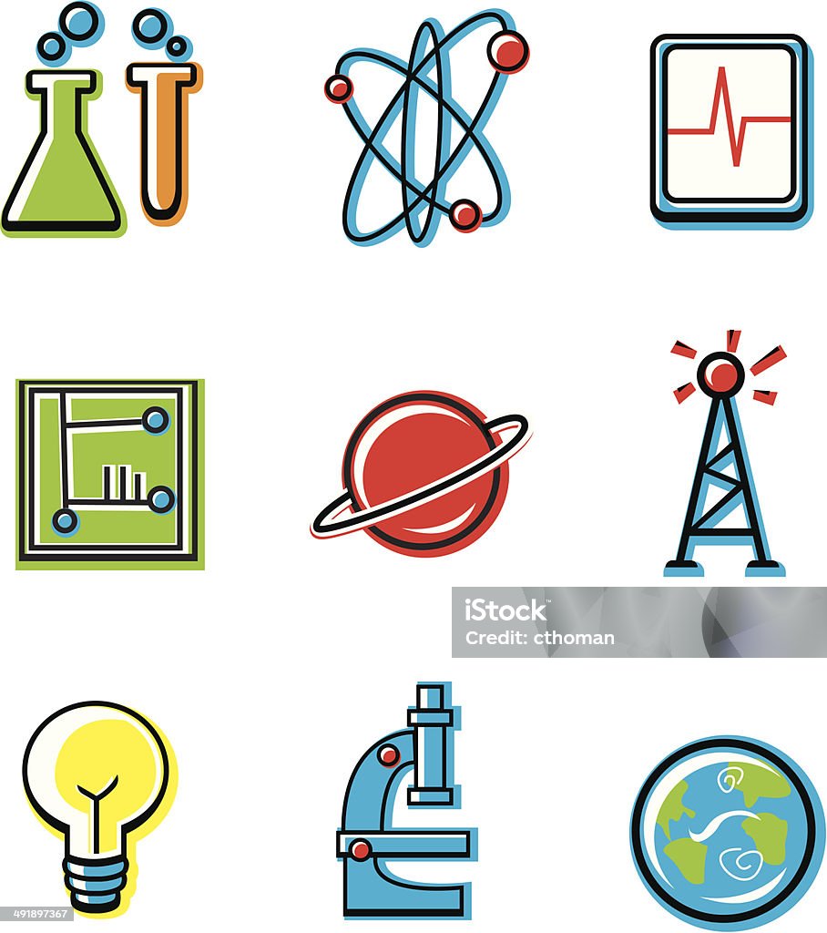 Science Icons A variety of cartoon icons with a science theme. Astronomy stock vector