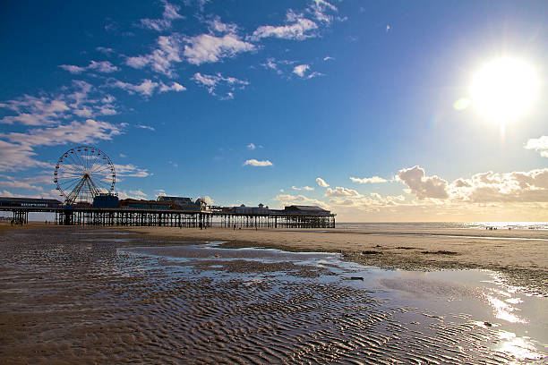 istock Blackpool Central Pier and Beach with Blue Sky 491903984