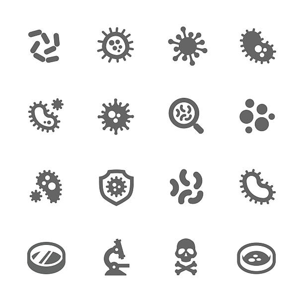 ilustraciones, imágenes clip art, dibujos animados e iconos de stock de iconos de bacterias - bacterium petri dish microbiology cell