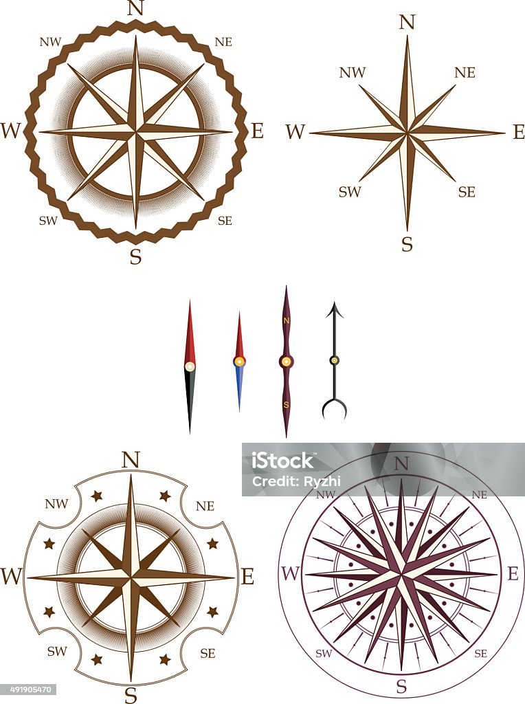 Compass Design Element Item Set Of Compass Elements Stock Illustration - Download Image Now - 2015 ...