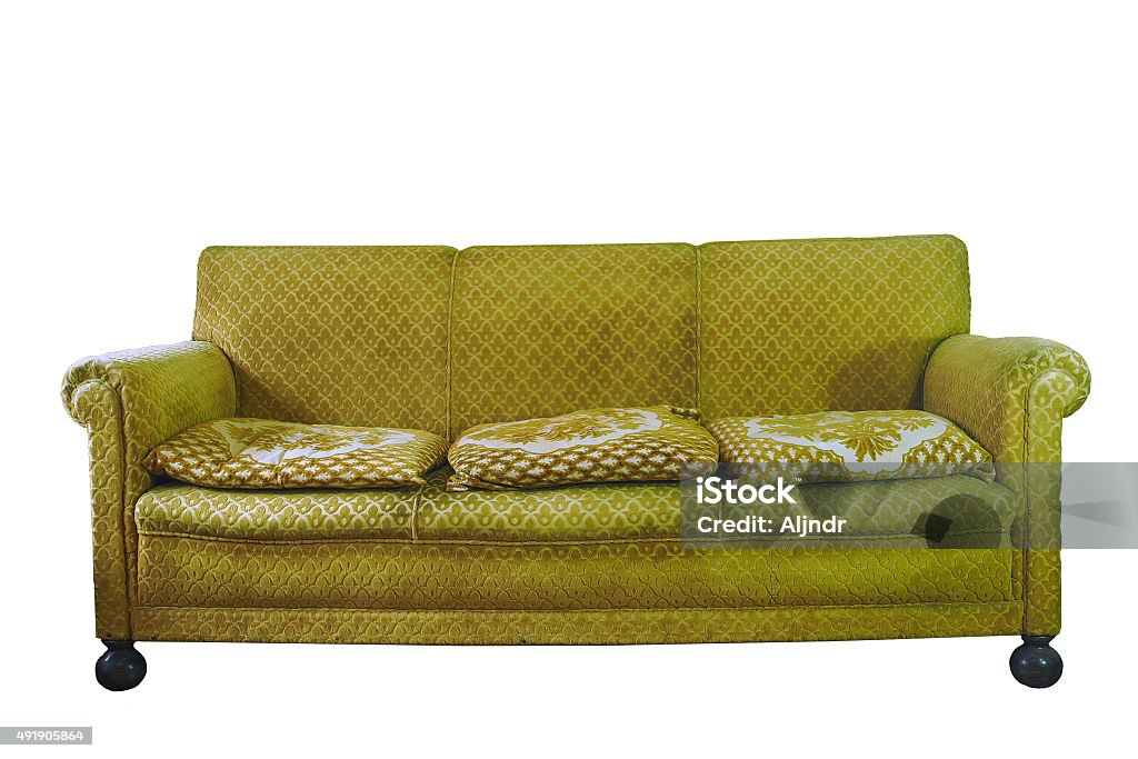 Ugly couch retro stylish yellow armchair isolated on white Sofa Stock Photo