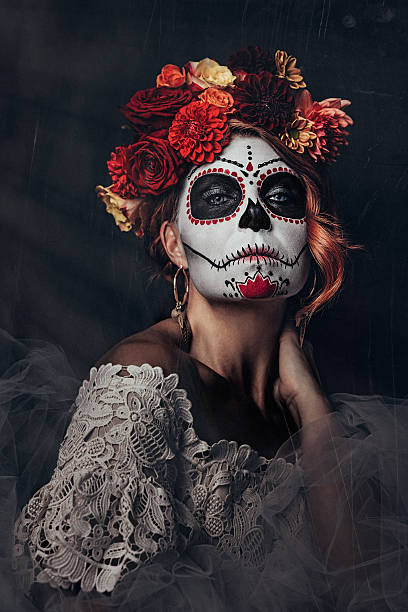 Sugar skull creative make up for halloween Sugar skull creative make up for halloween ceremonial make up photos stock pictures, royalty-free photos & images