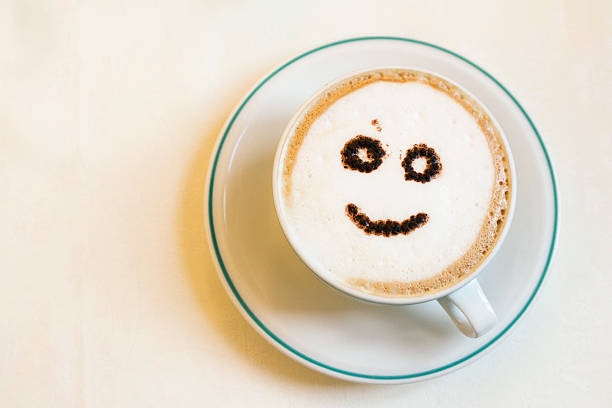 istock Morning Caffe Latte Coffee Cup With Cocoa Smiling Face Decoration 491909086