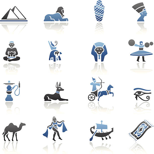이집트어 아이콘 세트 - egyptian culture hieroglyphics human eye symbol stock illustrations