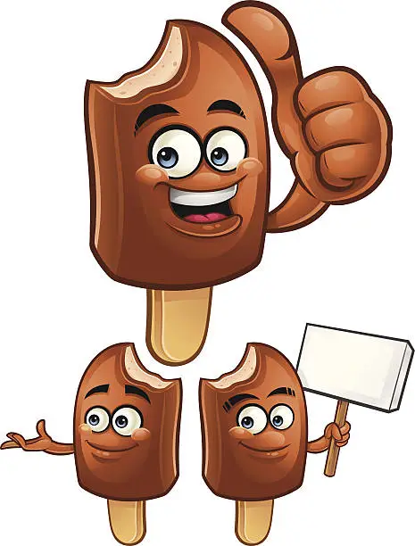 Vector illustration of Choco Popsicle Cartoon Set C