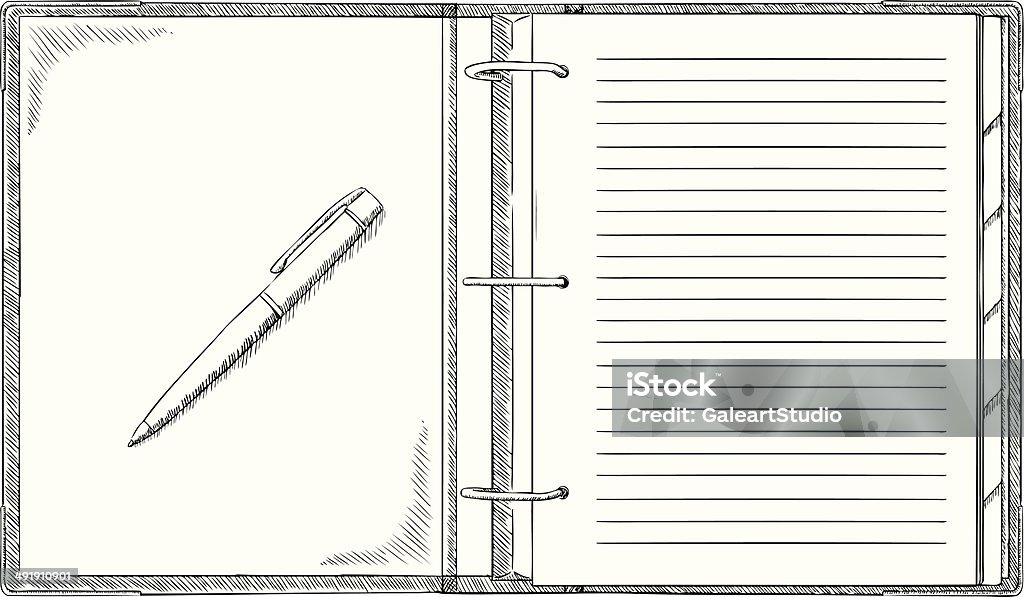 Doodle bloco de notas e canetas - Vetor de Agenda Eletrônica royalty-free