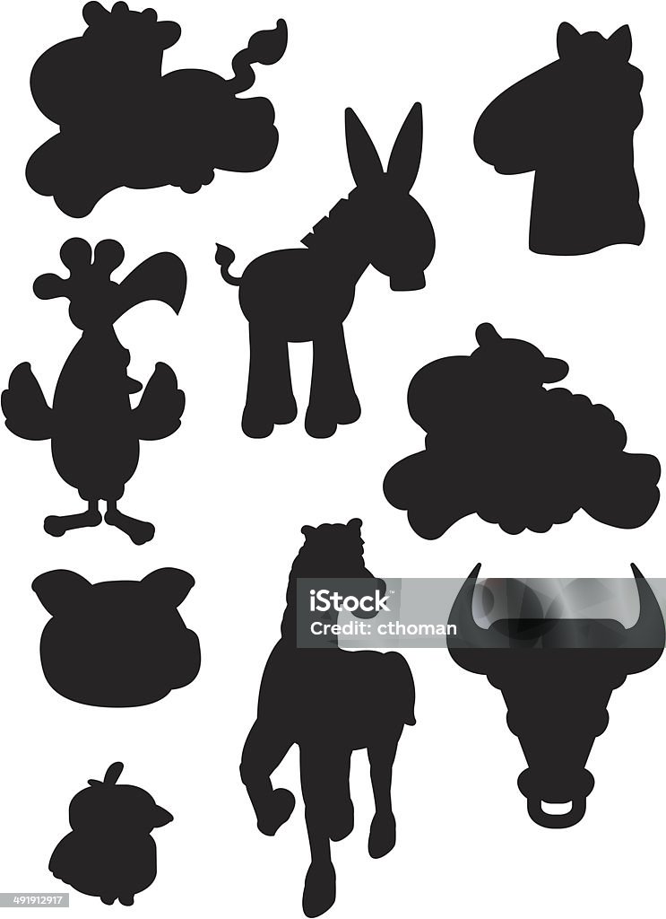 Farm Silhouettes A variety of cartoon farm animal silhouettes. Donkey stock vector