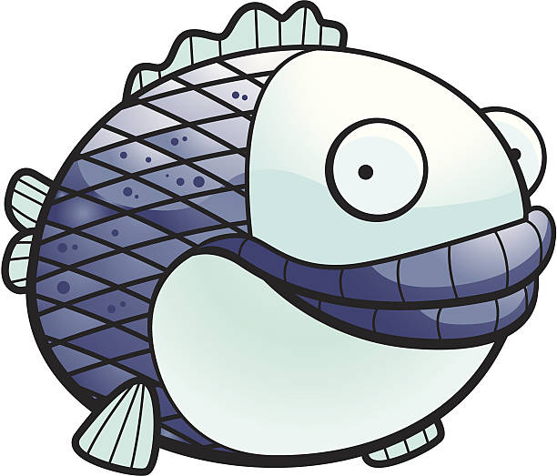 Fat Fish A happy cartoon fat fish floating and smiling. cartoon of fish with lips stock illustrations