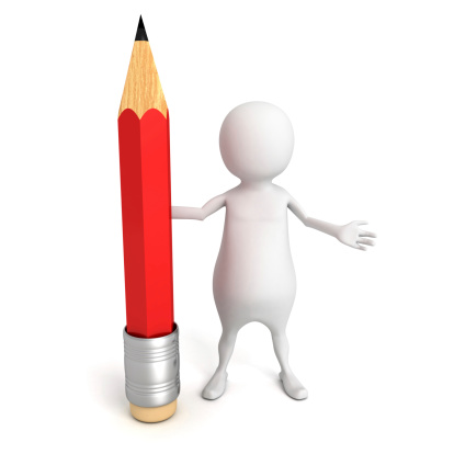 white 3d man with red pencil. 3d render illustration