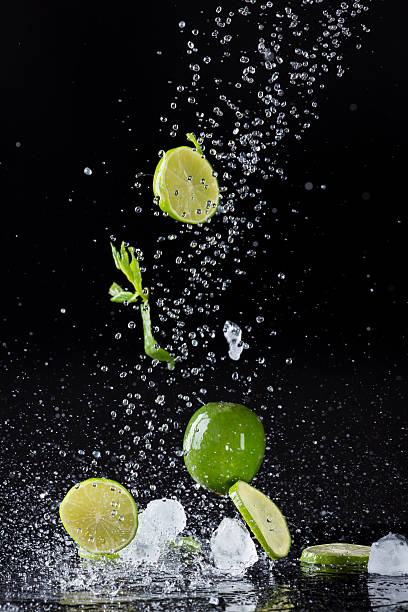 istock Citrus fruit in water splash on black background 491915813