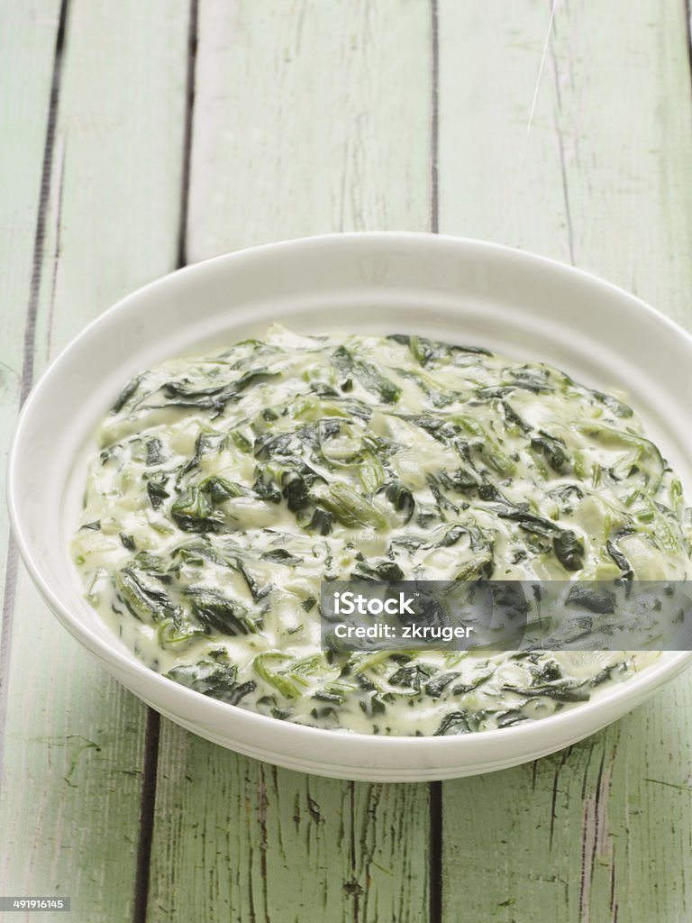 cream spinach close up of a bowl of rustic creamed spinach Antioxidant Stock Photo