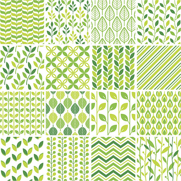 nahtlose grüne muster-set - flower pattern floral pattern retro revival stock-grafiken, -clipart, -cartoons und -symbole