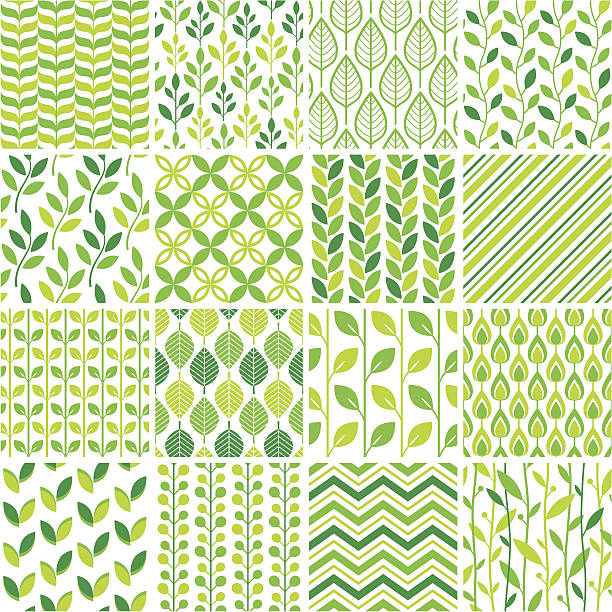 bezszwowe zielony wzór zestaw - pattern retro revival old fashioned wallpaper stock illustrations