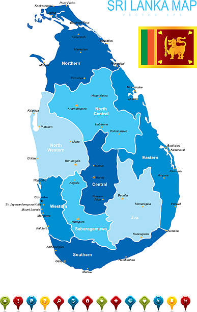 Sri Lanka Blue Map Vector map of Sri Lanka with infographic icons sri lanka business stock illustrations