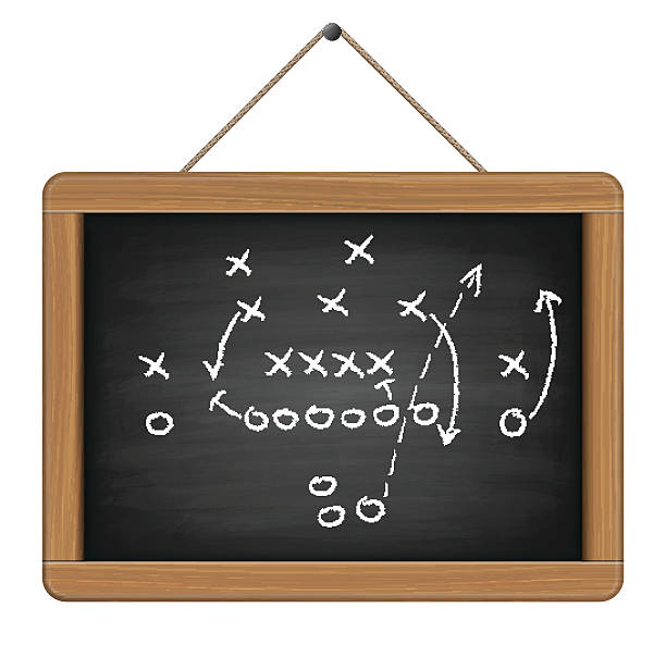 blackboard with football tactic vector image of a football tactic on blackboard. Transparency effects used. american football game plan stock illustrations