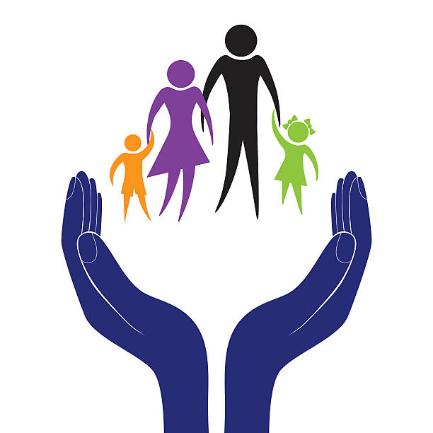 вектор семье помощи - multi generation family isolated people silhouette stock illustrations