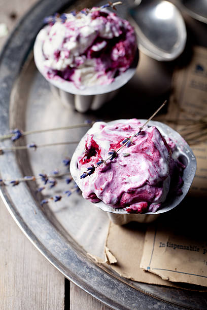 istock Berry ice cream with lavender flowers 491921822