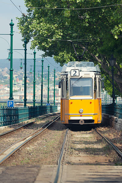 Tram line number two route along the Danube river in Budapest, Hungary.