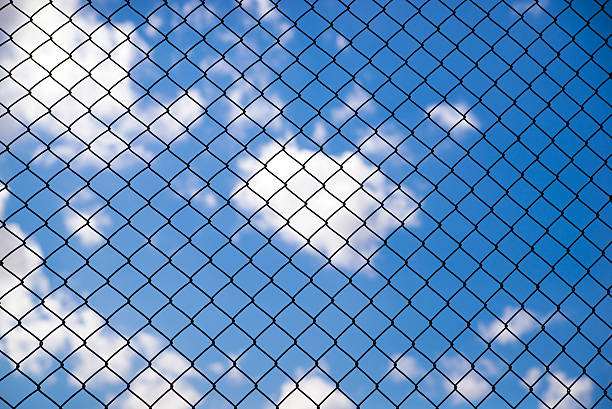 Chainlink Fence, Cut Out, City, Textured Business, Fence, Black Color, Metal, People, Concepts & Topics, Concepts, Security, Backgrounds, Sky