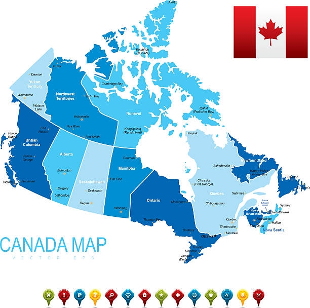 ilustraciones, imágenes clip art, dibujos animados e iconos de stock de mapa de canadá - alberta map canada cartography