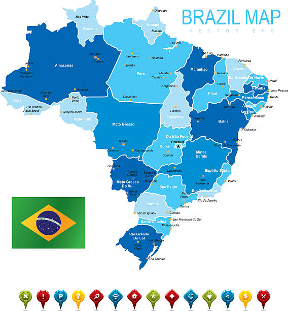 бразилия карта с флагом - minas gerais state flag brazilian flag brazil stock illustrations