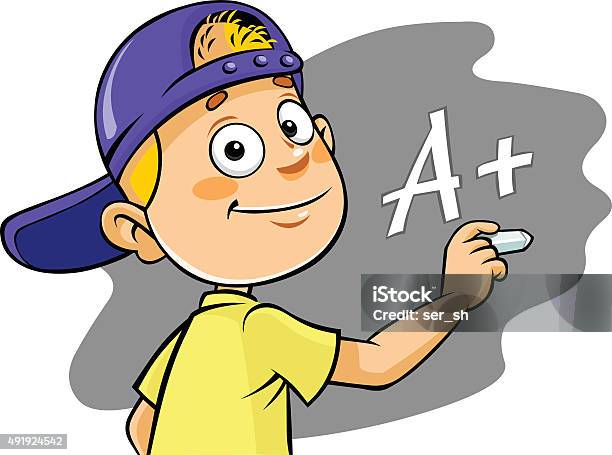 Cartoon Kid Writing A Grade Stock Illustration - Download Image Now - 2015, 4-5 Years, Back to School