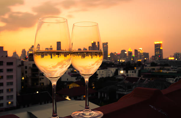 istock Wineglasses with a city views 491924672