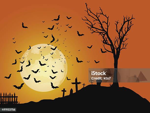 Cemetery Stock Illustration - Download Image Now - Halloween, Bat - Animal, Cemetery