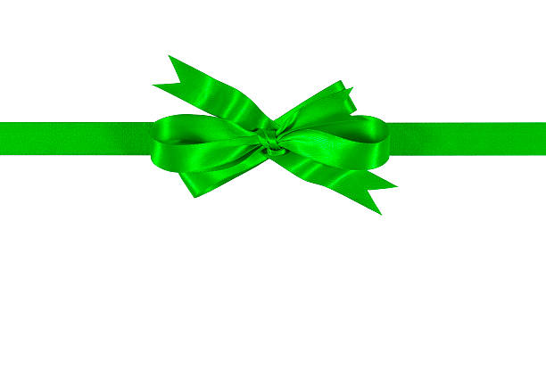 istock Bright green gift ribbon bow isolated on white background straig 491934396