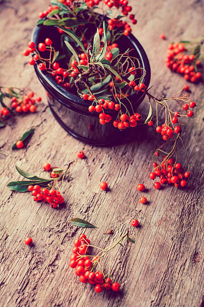 Black Pot Full of Berries on Wooden Background
