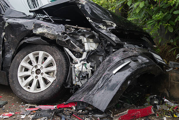 istock Car collision accident crash barrier fence 491936008