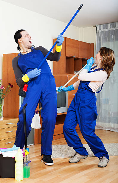 istock Playful cleaning premises team 491937115