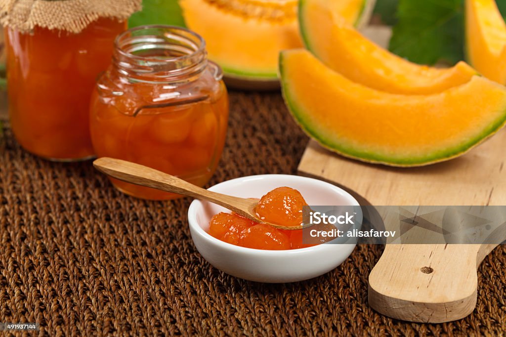 Melon Jam Cantaloupe Melon Compote or Jam. Selective soft focus. Melon Stock Photo