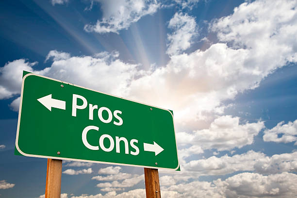 istock Pros and Cons Green Road Sign Over Clouds 491937992