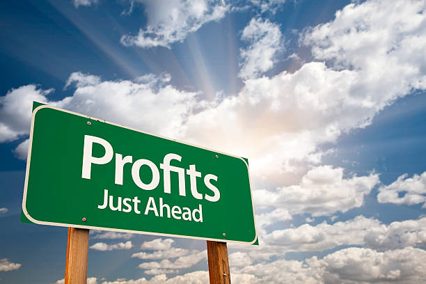 istock Profits Green Road Sign Over Clouds 491937998