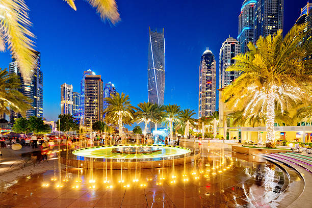 Dubai Marina with Illuminated fountain