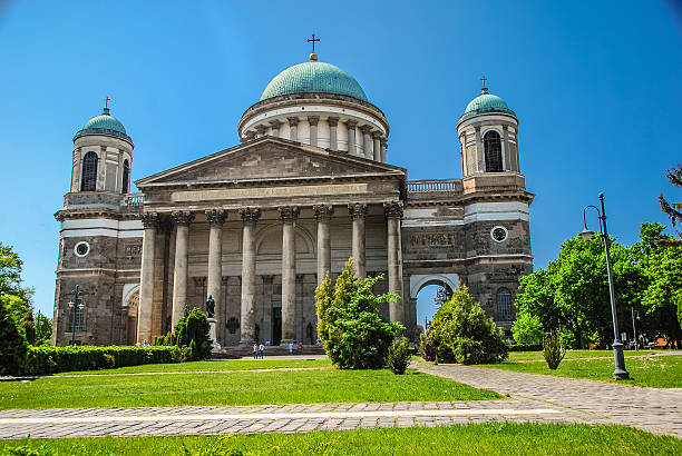Entrace facade of Esztergom Basilica in Hungary.