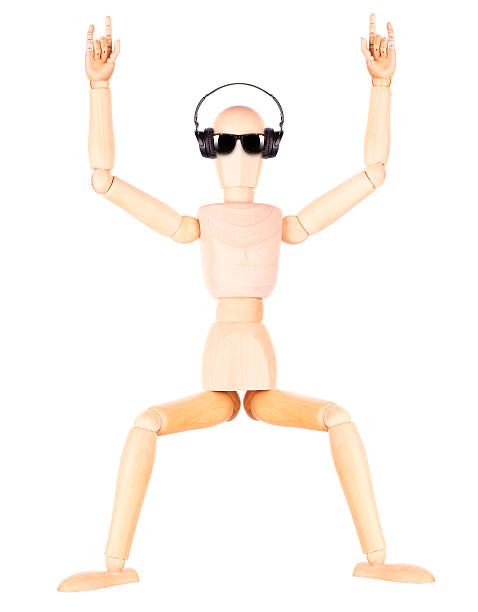 wooden Dummy with Headphones Isolated Over White Background