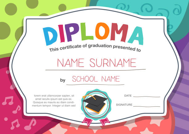 CERTIFICATE 21 Preschool Kids Diploma certificate background design template graduation gift stock illustrations